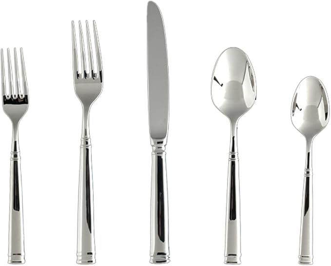 FORTESSA Bistro 18/10 Stainless Steel Flatware, 20 Piece Place Setting With Table Knives, Forks and Spoons (Service For 4), Dishwasher-Safe, Mirrored