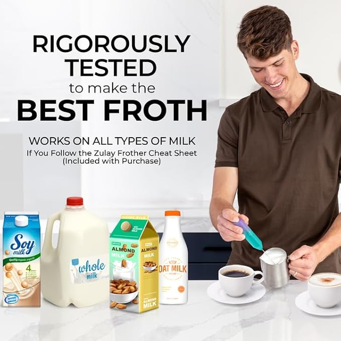 Zulay Kitchen Powerful Milk Frother Wand - Mini Handheld Stainless Steel - Battery Operated Drink Mixer for Coffee, Lattes, Cappuccino, Matcha - Froth Mate Gift - Aurora