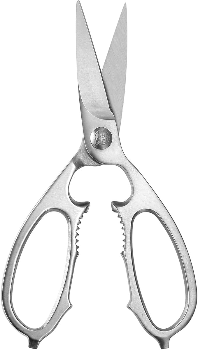 MITSUMOTO SAKARI Japanese Multipurpose Kitchen Shears, 8 inch Stainless Steel Heavy Duty Kitchen Scissors, Professional Multi-Purpose Poultry Shears for Meat, Chicken, Fish, Herbs-Sliver