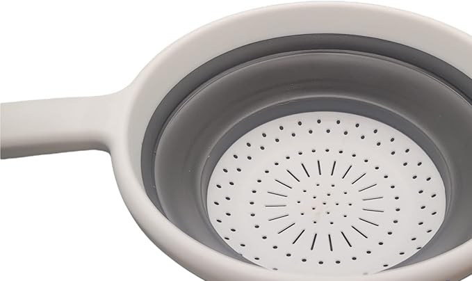 8" Round Space Saving Collapsible Silicone Kitchen Colander Food Strainer with Handle - White (2 Pack)