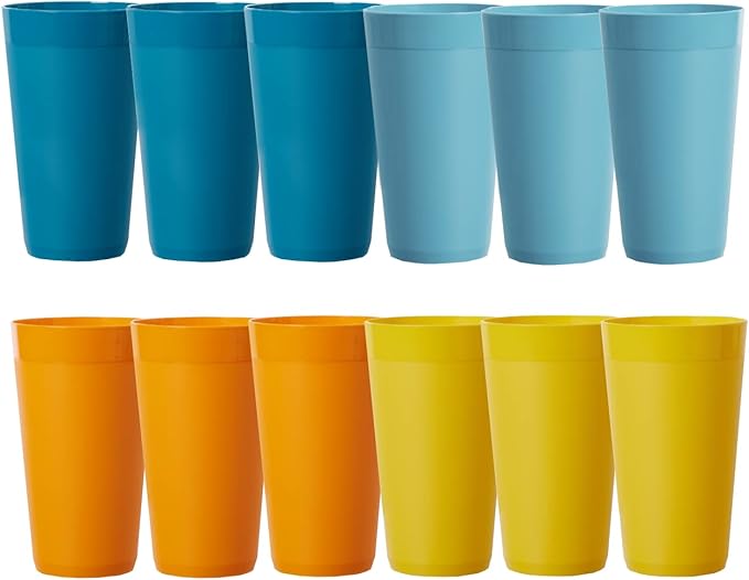 US Acrylic Newport 20 ounce Unbreakable Plastic Stackable Water Tumblers in 4 Sunrise Colors | Set of 12 Drinking Cups | Reusable, BPA-free, Made in the USA, Top-rack Dishwasher and Microwave Safe