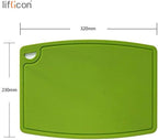 Thick Silicone Cutting Board 12.6'' x 9.1'' Juice Grooves Easy Grip Handle Dishwasher Safe-Green