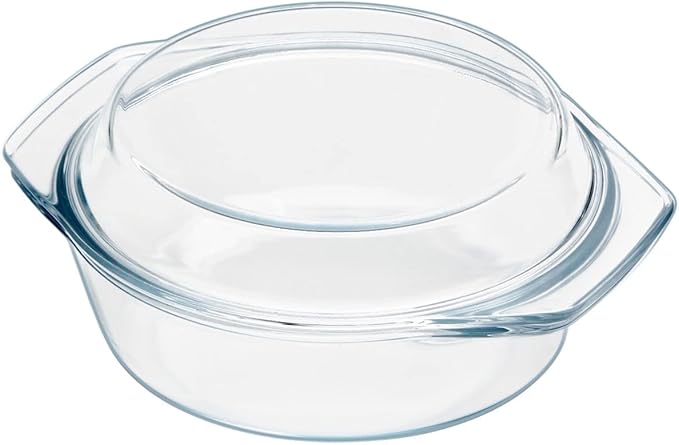 NUTRIUPS Small Round Glass Casserole Dish with Lid, 1 L Mini glass bowl with glass lid, Microwave and Oven Safe