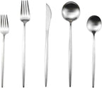 Matte Silver Silverware Set,Gugrida 5-Piece 18/10 Stainless Steel Satin Finish Flatware Set,Kitchen Utensil Set,Tableware Travel Cutlery Set for Camping Office or School Lunch, Dishwasher Safe