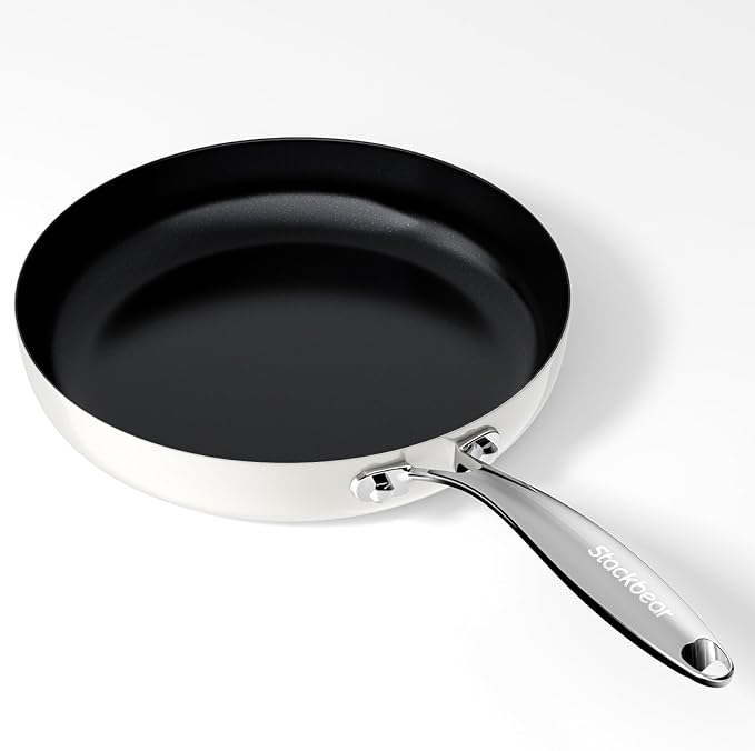 Ceramic Nonstick Frying Pan for Cooking, 10.4 Inch Non Stick Tri-Ply Stainless Steel Pan, Non Toxic Skillet, PTFE & PFOA Free, Compatible with All Stovetops, Dishwasher & Oven Safe