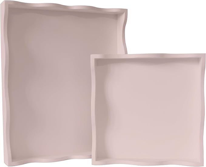 Wooden Scallop Serving Tray - for Coffee Table, Breakfast, Dinner Kitchen Living Room Bedroom, and Home Decor for All Occasions (Pastel Musk Mist, Combo S+M)