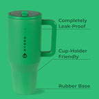 HydroJug Traveler - 32 oz Water Bottle with Handle & Flip Straw - Fits in Cup Holder, Leak Resistant Tumbler-Reusable Insulated Stainless Steel & Rubber Base - Gifts for Women & Men, Clover