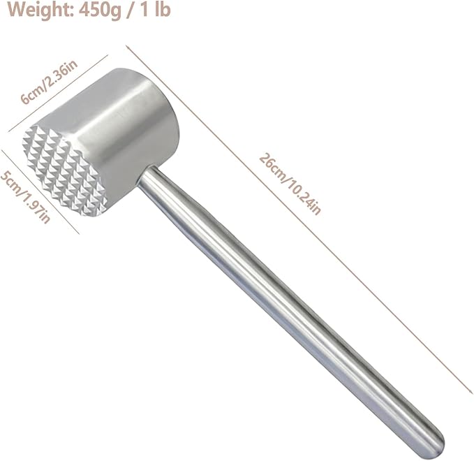 304 Stainless Steel Meat Tenderizer Mallet - Dual-Sided Heavy Duty Kitchen Hammer for Tenderizing & Flattening Steak, Beef, Chicken, Fish & Nuts, Dishwasher Safe with Ergonomic Grip (sliver)