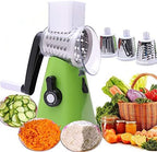 Manual Rotary Potato Grater Kitchen Mandoline Vegetable Slicer，with 3 Interchangeable Blades，Easy to use (Green)