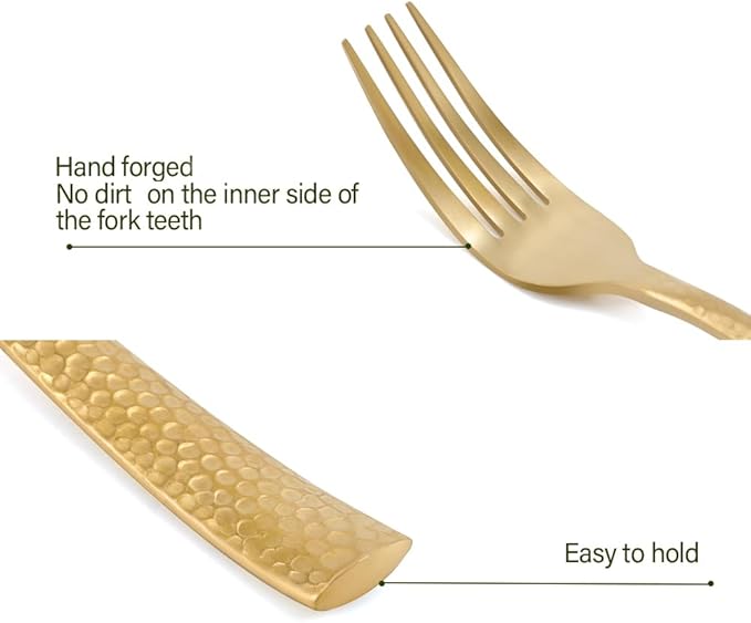 Gold Silverware Set Flatware Set Matte Finished Stainless Steel Hammered Heavy Cutlery Set 20 Pieces Service for 4