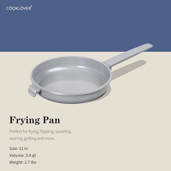 COOKLOVER Nonstick Ceramic Fry Pan, Non-Toxic, PTFE&PFOA Free, Induction Compatible Egg Skillet Frying Pan with Heat Resistant Handle, 11 Inch – Gray