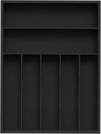 Sliverware Organizer, Bamboo Kitchen Drawer Organizer, Flatware Organizer Tray Holder for Sliverware, Utensil & Cutlery (7 Slots, Black)