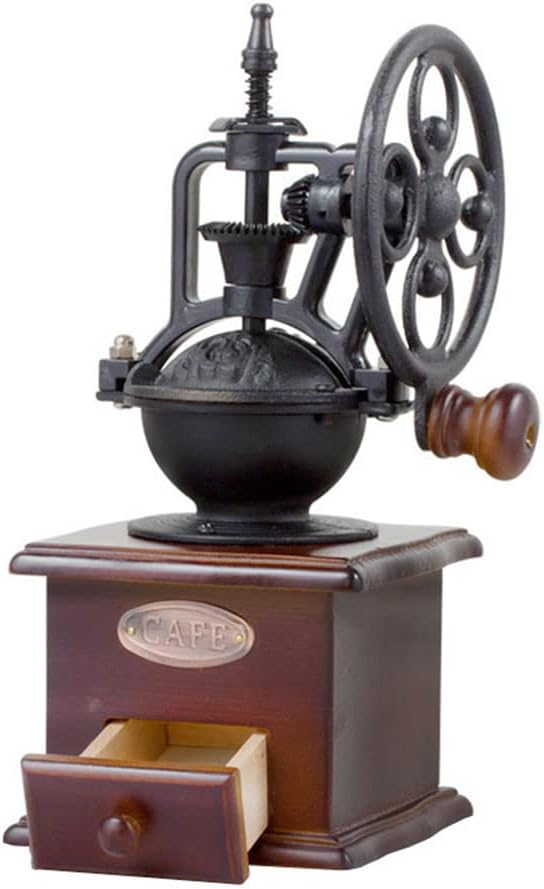 Manual Vintage Style Hand Coffee Grinder, Roller Mill, Cast Iron, Adjustable Grind Thickness