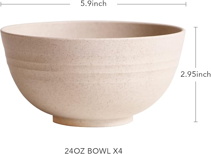 greenandlife Lightweight & Unbreakable Wheat Straw Bowl - Noodle Fruit Soup Bowl Rice Bowls Dishwasher Microwave Safe Cereal Bowl sets 4pcs
