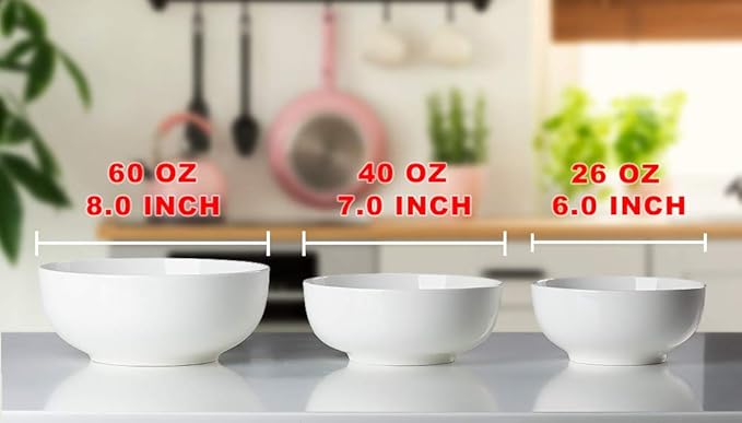 32 Ounce Large Cereal Bowls, Salad Bowls, Pasta Bowls, Soup Bowls, Pho Bowls, Chunni Durable Porcelain White Bowls Set of 4