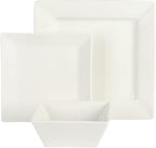 Gibson Home Zen Buffet Hard Square Porcelain Chip and Scratch Resistant Dinnerware Set, White, Service for 8 (24pcs)