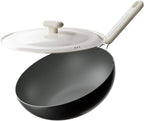 Carbon Steel Wok Pan - 11.8 Inch Pre-Seasoned Flat Bottom Chinese Woks & Stir Fry Pans with Lid, Lightweight Kitchen Cookware for All Stovetops, Gas, Electric, Gift Set for Women/Mom