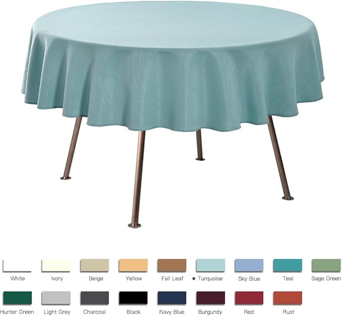 maxmill Round Jacquard Tablecloth Swirl Design Spillproof Wrinkle Free Heavy Weight Soft Table Cloth for Circular Table Cover of Buffet Banquet Parties Holiday Dinner Round 90 Inch Turquoise