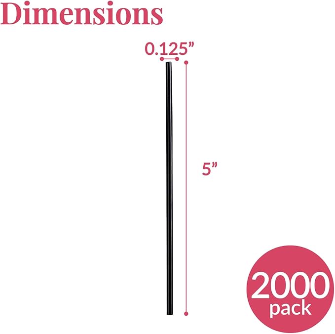 Prestee Plastic Coffee Stirrers, 2000ct, 5" - Plastic Straws, Drinks and Coffee Stir Sticks, Cocktail Swizzle Sticks, Disposable Stir Stick, Drinking Straws for Cocktails (Black)