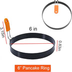 Pancake Ring for Griddle,2 Packs 6 Inch Omelette Ring for Griddle,6" Non-stick Stainless Steel Pancake Egg Ring Omelet Mold Pancake Maker Cake Creps with Silicone Handle