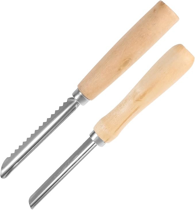 Cabilock 2pcs Corer and Pitter, Stainless Steel Fruit Corer with Wooden Handle, Serrated and Smooth Pitter for Apple, Pear, Peach