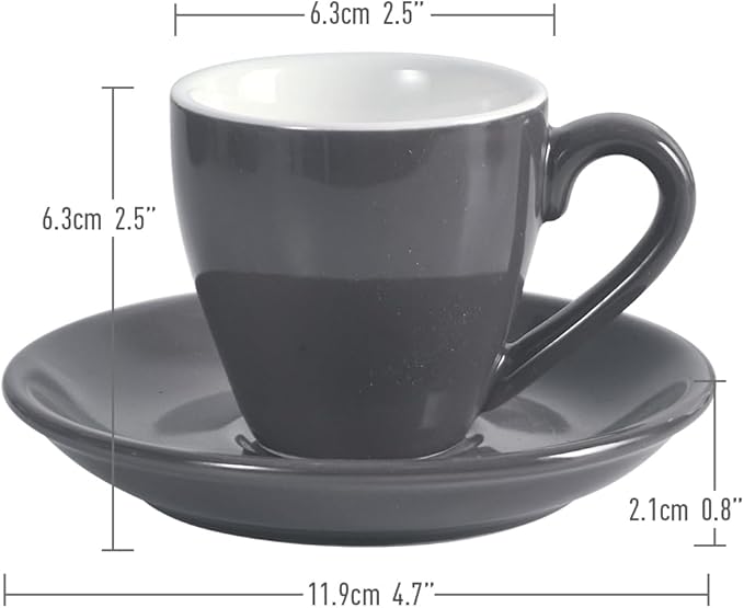 Porcelain Espresso Cup with Saucer, Espresso shot Cup, 80ml/2.7Oz, Grey
