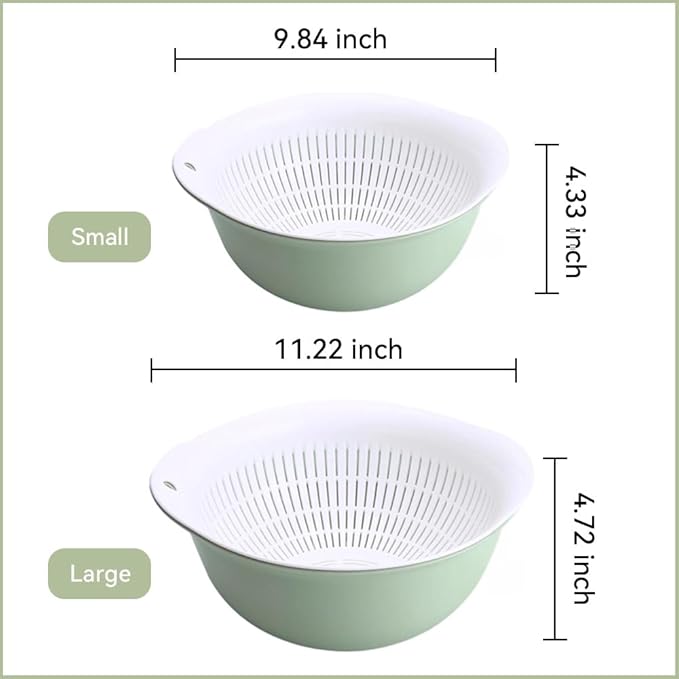 Colander Bowl Set of 2, Nesting Large Capacity Plastic Food Strainer for Pasta, Vegetables and Fruits Washing Draining Basket, Space Saving, BPA Free