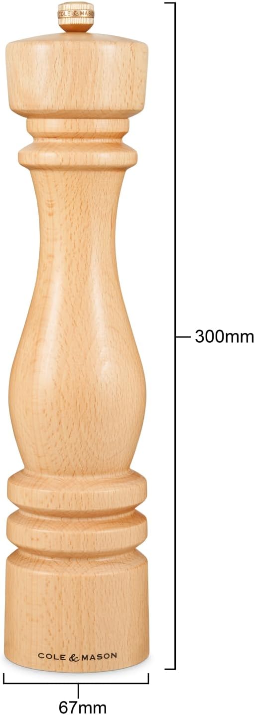 Cole & Mason London Refillable Spice Mill - Kitchen & Home Accessory - Table Salt Grinder - Salt Mill with Ceramic Mechanism - 11", Natural Beech