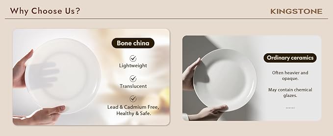 KINGSTONE Bone China Dinnerware Set for 8 with 40 Piece Silverware Set for 8, Dishwasher Safe, Tableware for Daily Use with Elegant Design