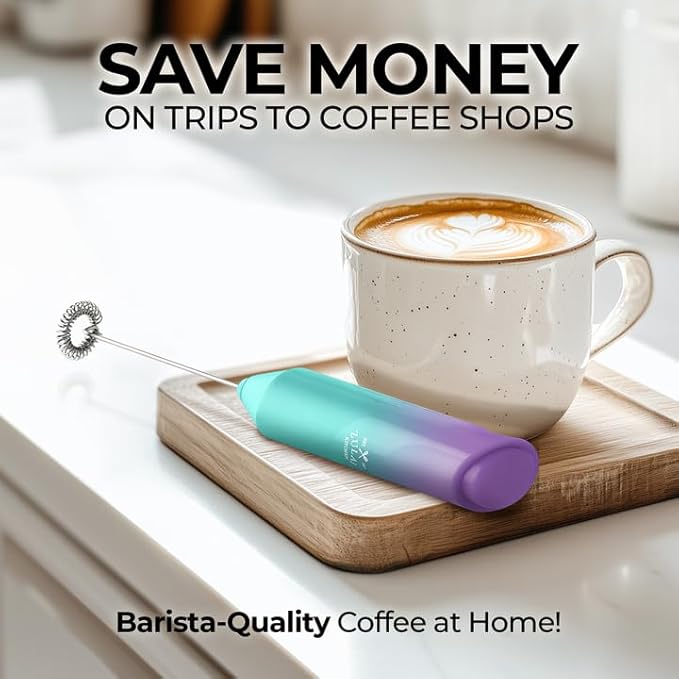 Zulay Kitchen Powerful Milk Frother Wand - Mini Handheld Stainless Steel - Battery Operated Drink Mixer for Coffee, Lattes, Cappuccino, Matcha - Froth Mate Gift - Aurora