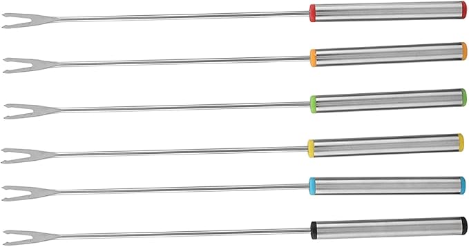 6-Piece Stainless Steel Fondue Sticks Set with Heat Resistant Handle for Cheese, Meat, Chocolate, Dessert, Roasting