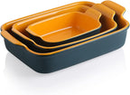Sweejar Baking Pans Set, Ceramic 9x13 Baking Dish with Handle, Rectangular Casserole Dishes for Oven, Bakeware Sets of 3, Durable Lasagna Pan Deep for Kitchen, Banquet, Wedding Gift(Blue & Yellow)
