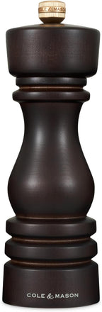 Cole & Mason London Refillable Spice Mill - Kitchen & Home Accessory - Table Black Pepper Grinder - Pepper Mill with Carbon Steel Mechanism - 7", Chocolate Wood