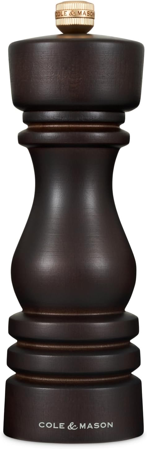 Cole & Mason London Refillable Spice Mill - Kitchen & Home Accessory - Table Black Pepper Grinder - Pepper Mill with Carbon Steel Mechanism - 7", Chocolate Wood