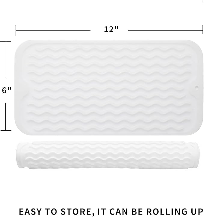Silicone Dish Drying Mat for Multiple Usage,Easy clean,Eco-friendly,Heat-resistant Silicone Mat for Kitchen Counter or Sink,Refrigerator or Drawer Liner Translucent S 12 inches x 6 inches