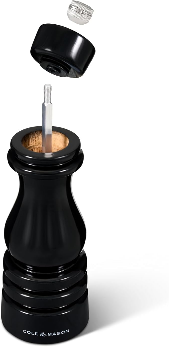 Cole & Mason London Refillable Spice Mill - Kitchen & Home Accessory - Table Salt Grinder - Salt Mill with Ceramic Mechanism - 7", Black Gloss