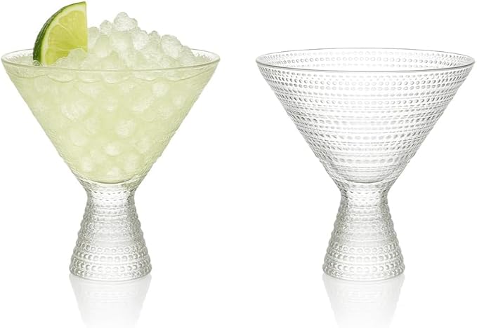 LEMONSODA Hobnail Pink/Clear Martini Glasses Vintage Cocktail Glasses (9oz) for Martini, Cocktail, Margarita, Cosmopolitan, Manhattan (2226) (Clear, Set of 24)