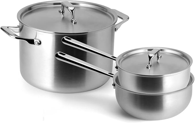 Misen 5-Ply Stainless Steel Cookware Set - Versatile, Dishwasher Safe - 12-Piece Set - 10" Skillet, 12" Skillet, 3 QT Saute Pan & 6 QT Rondeau + Lids, 2 QT & 3 QT Saucier + Lids, 8 QT Stockpot + Lid