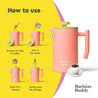 Cute Pink French Press Coffee Maker - Colorful, Retro And Stylish Insulated Coffee Brewer - Large Size Brews 4 Cups