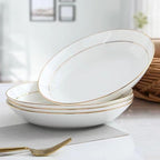 White Ceramic Pasta Bowls Set of 6 Porcelain Dishes Dinner Plates Shallow Soup Bowl 8 Inch Kitchen Dinnerware