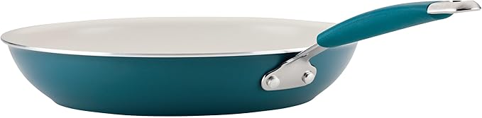 Rachael Ray Cucina Ceramic Nonstick Frying Pan/Skillet, 12.5 Inch Non Stick Open Fry Pan, Dishwasher Safe - Marine Blue