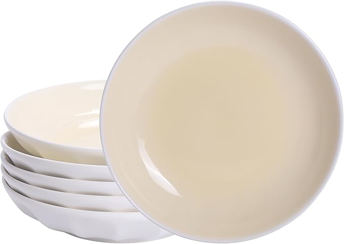 Set of 6 Dinner Plates 8 Inch, Yellow Porcelain Plates, Microwave Oven Dishwasher Safe Scratch Resistant
