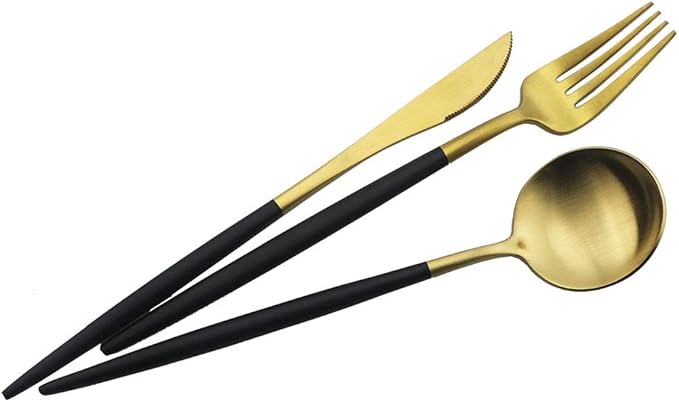 JASHII Luxury Black Gold Flatware, Silverware Sets, 5-piece Elegant Cute 18/10 Stainless Steel Silverware Set for Eating Home Kitchen Hotel Restaurant, Service Sets for 1 People, Dishwasher Safe