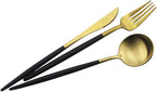 JASHII Luxury Black Gold Flatware, Silverware Sets, 5-piece Elegant Cute 18/10 Stainless Steel Silverware Set for Eating Home Kitchen Hotel Restaurant, Service Sets for 1 People, Dishwasher Safe