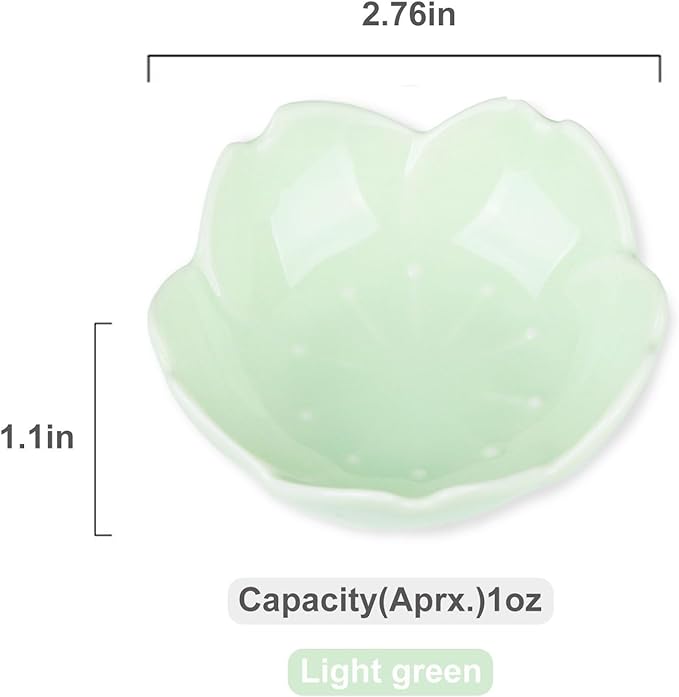WHJY Light Green Cherry Blossom Dish Set, Cute Pink Ceramic Plates, Sauce/Seasoning Dish, Sushi Dishes, Soy Dipping Bowl, Dessert, Appetizer Plates, Serving Dish for Kitchen Home – Set of 5