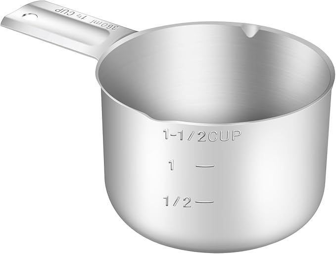 1PCS 1-1/2Cup (360ml, 12oz) Single Measuring Cup, Stainless Steel Measure Scoop, Metric and US Measurement, Dishwasher Safe