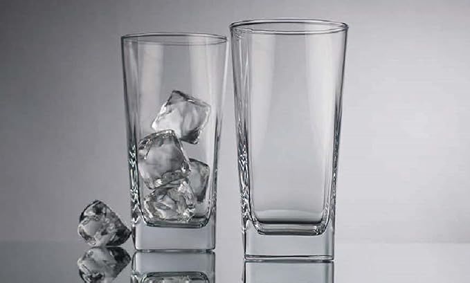 Home Essentials & Beyond Highball Glasses 16 Oz. Set of 4 Tall Square Glass Cups Premium Quality Beverage Cooler Glassware. Uses for Bar Glasses, Water, Juice, and Cocktails.