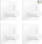 VIS'V Adhesive Towel Hooks, Waterproof Shower Wall Stick on Hooks, 2 Extra Adhesive Strips, White, 4 Pcs