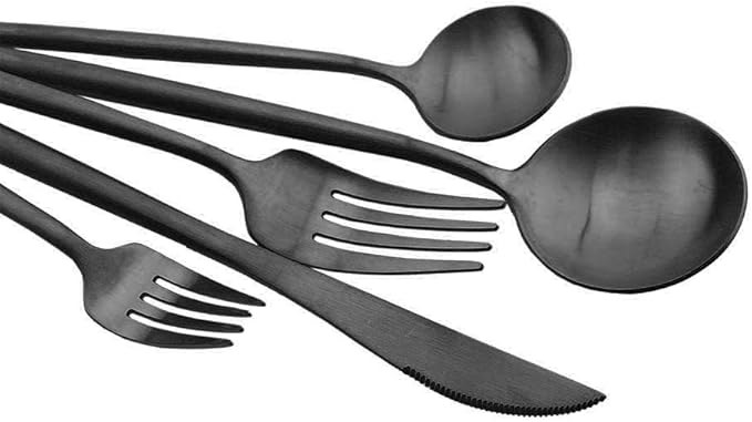JASHII Luxury Black Flatware, Silverware Sets, 6-pieces Elegant Cute 18/10 Stainless Steel Silverware Set for Eating Home Kitchen Hotel Restaurant, Service Sets for 1 People, Dishwasher Safe