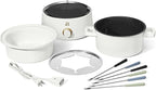 Beautiful 3-Quart Electric Fondue Set, Stainless Steel & Ceramic Insert, Nonstick, Adjustable Temp (White Icing)